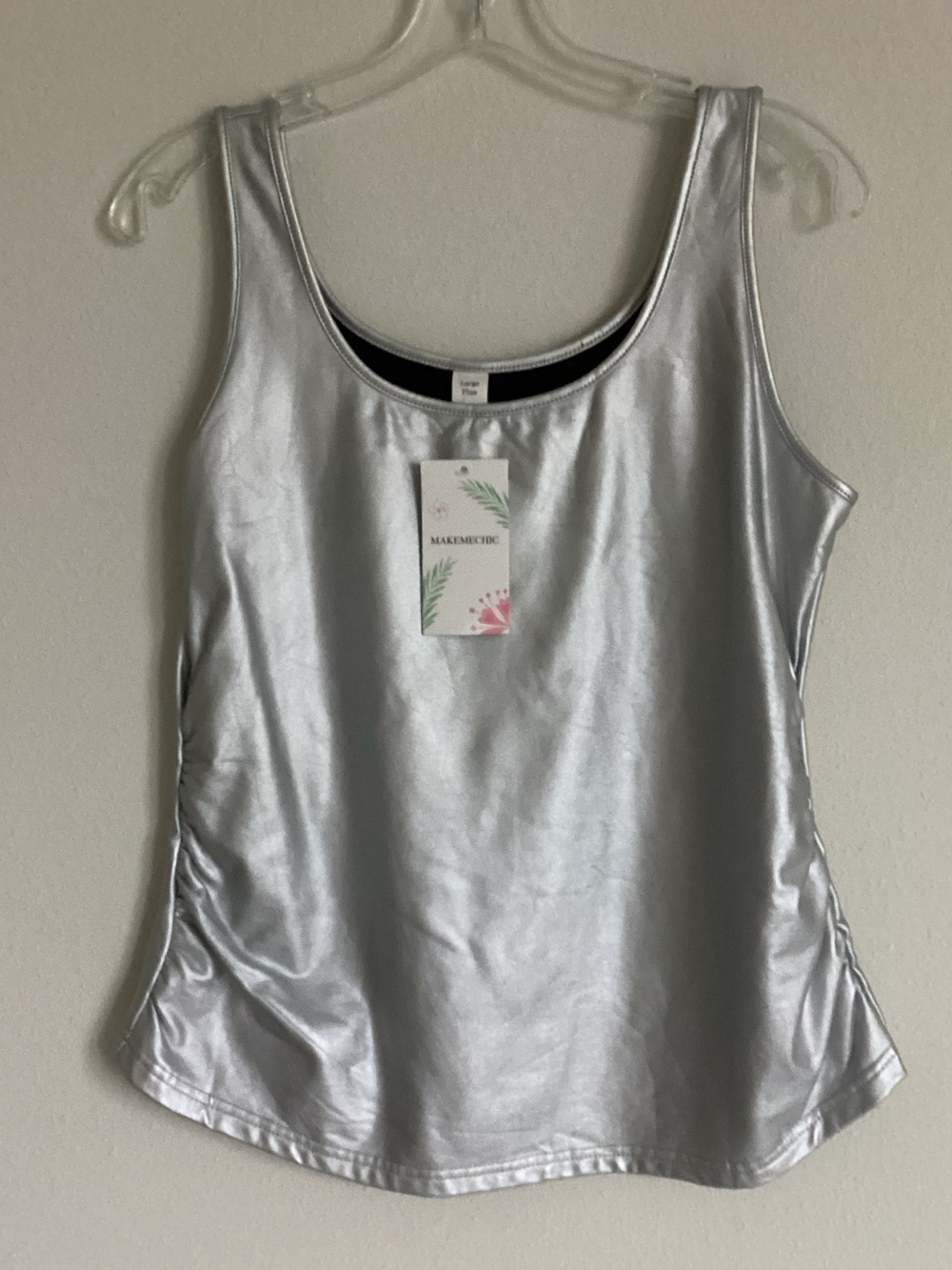 Metallic Silver Scoop Neck Muscle Tank Top